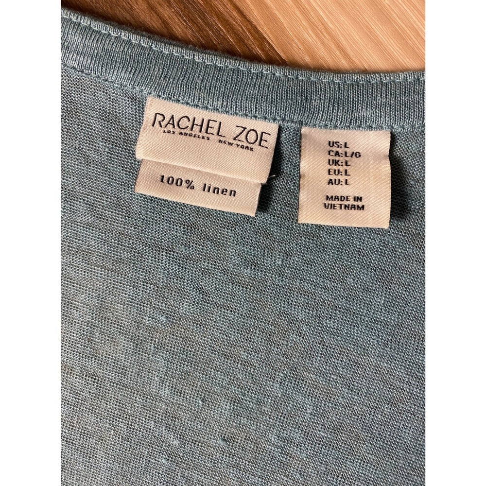 Rachel Zoe 100% Linen Longline Open‎ Front Duster Cardigan Blue Green Large - Picture 5 of 6